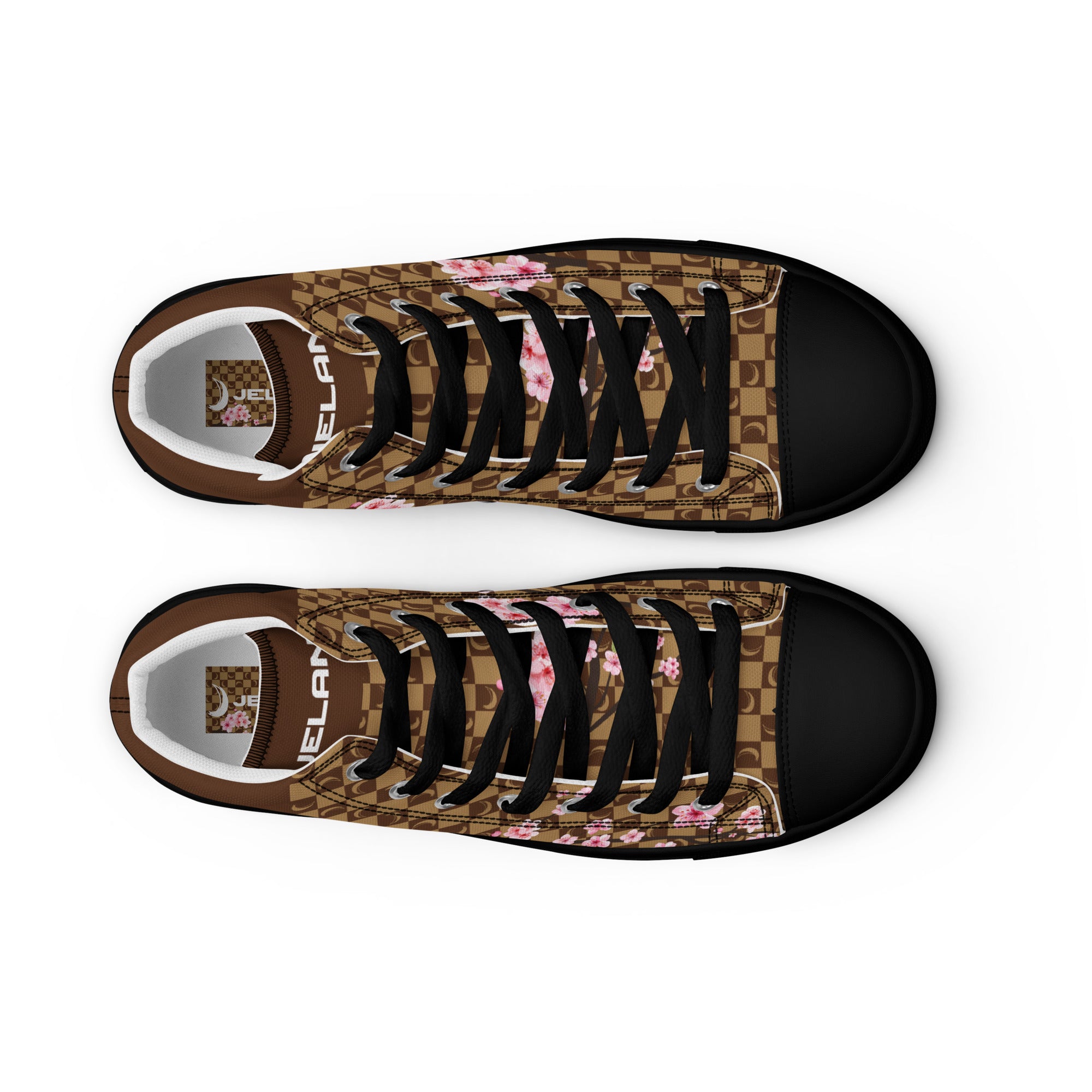 J-MOON Signature Chess Men’s High Top Canvas - Chocolate Cherry Blossom