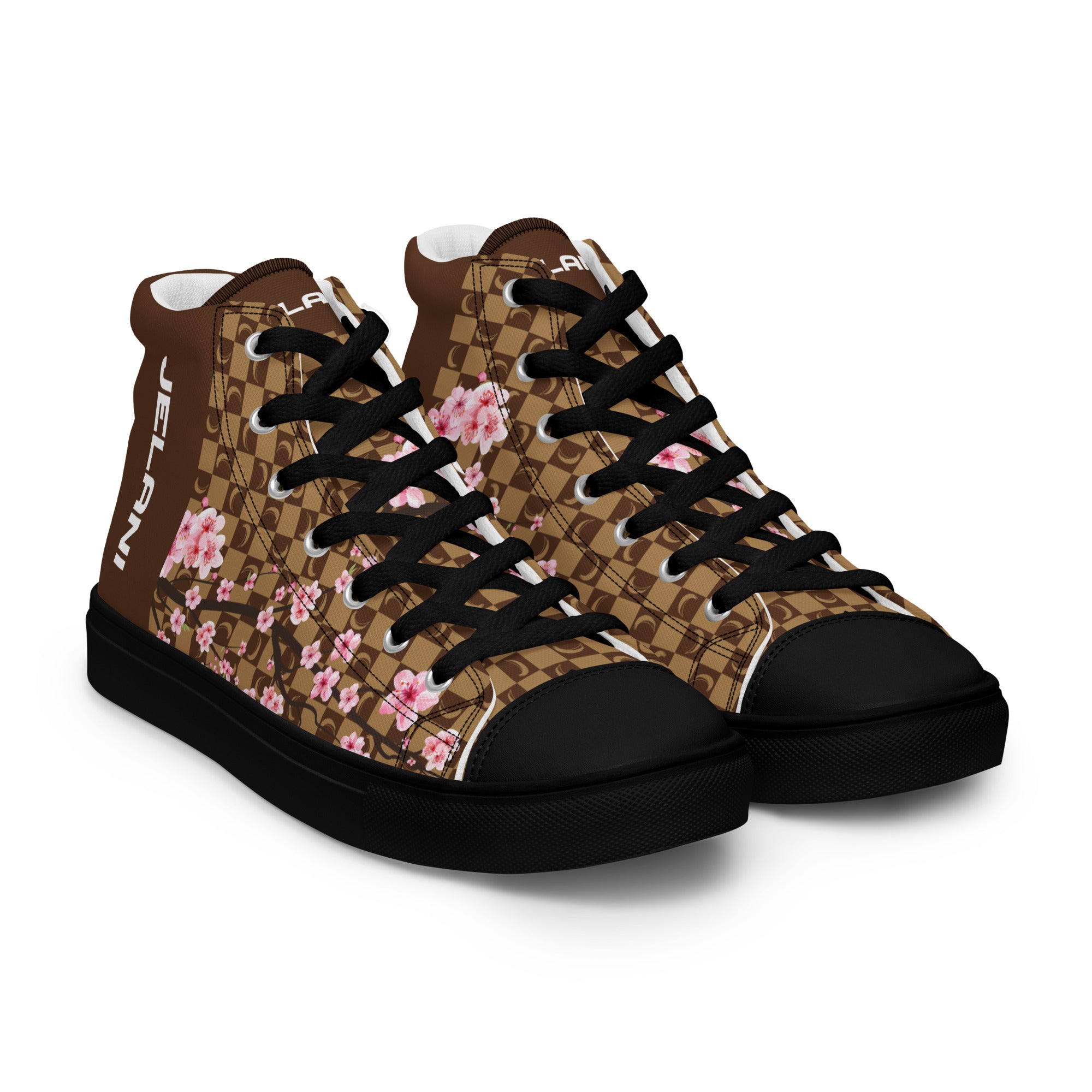 J-MOON Signature Chess Men’s High Top Canvas - Chocolate Cherry Blossom