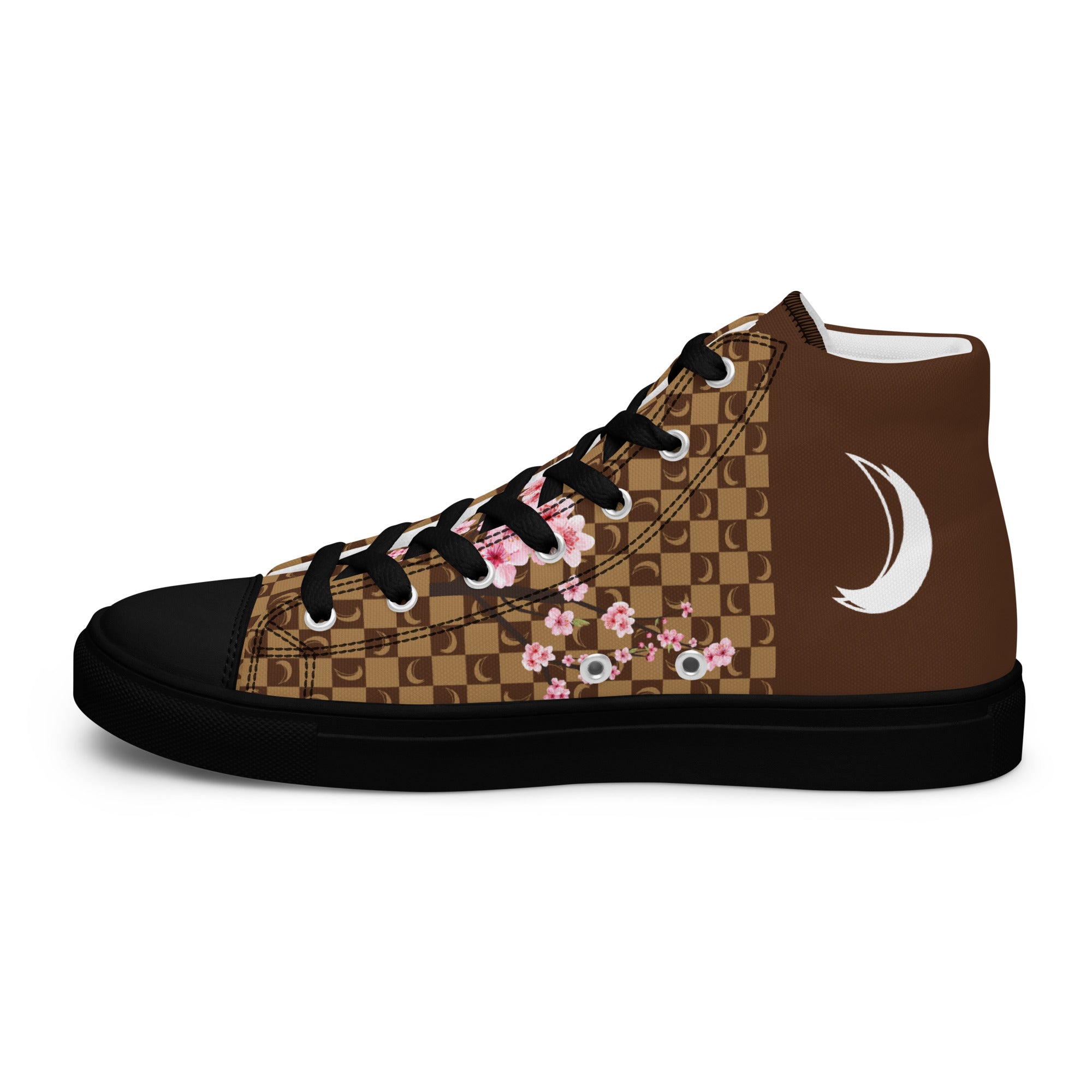 J-MOON Signature Chess Men’s High Top Canvas - Chocolate Cherry Blossom