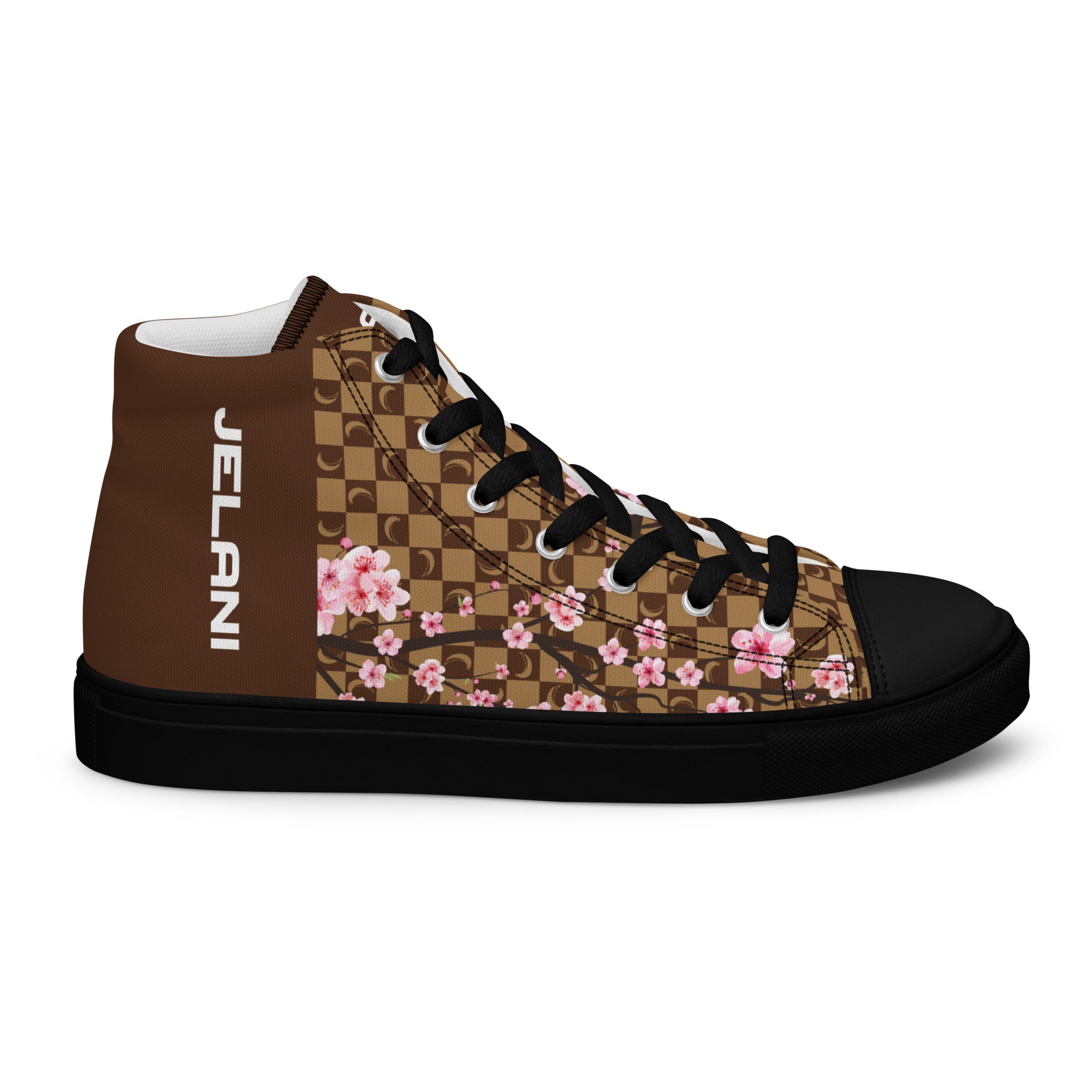 J-MOON Signature Chess Men’s High Top Canvas - Chocolate Cherry Blossom