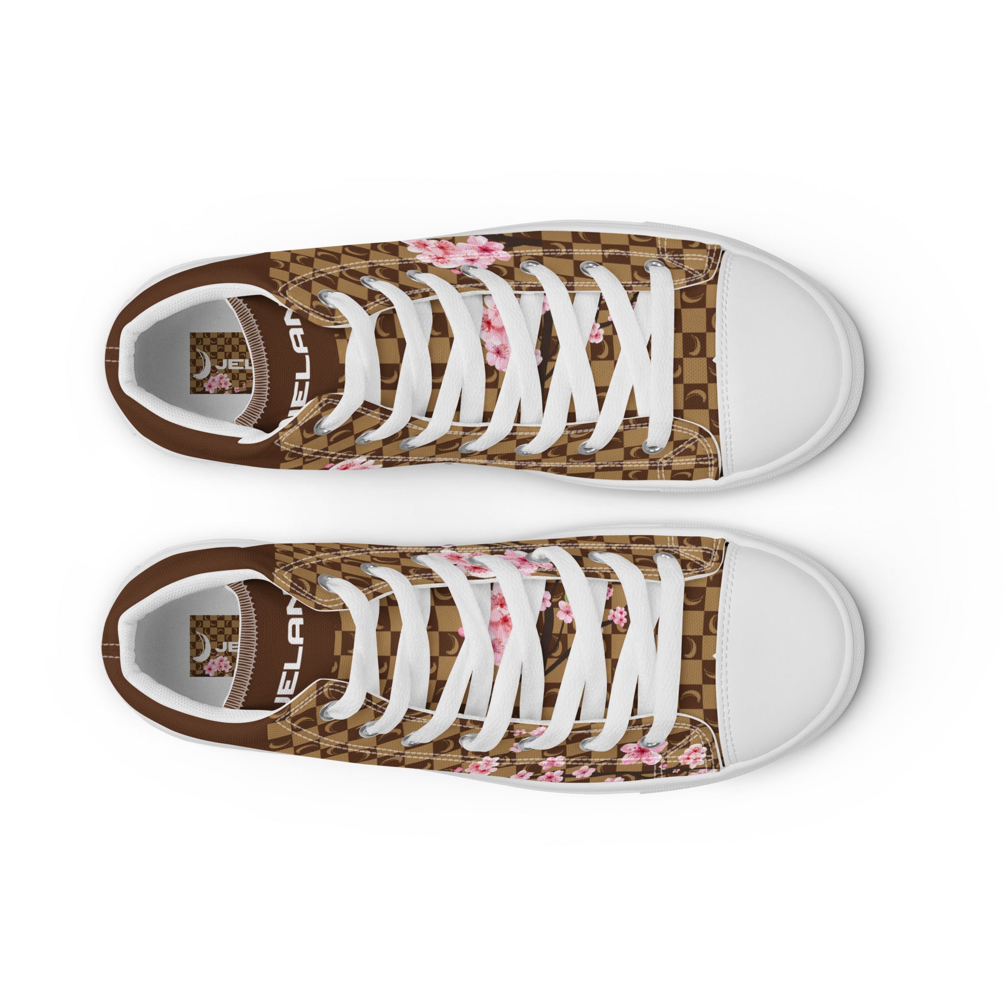 J-MOON Signature Chess Men’s High Top Canvas - Chocolate Cherry Blossom