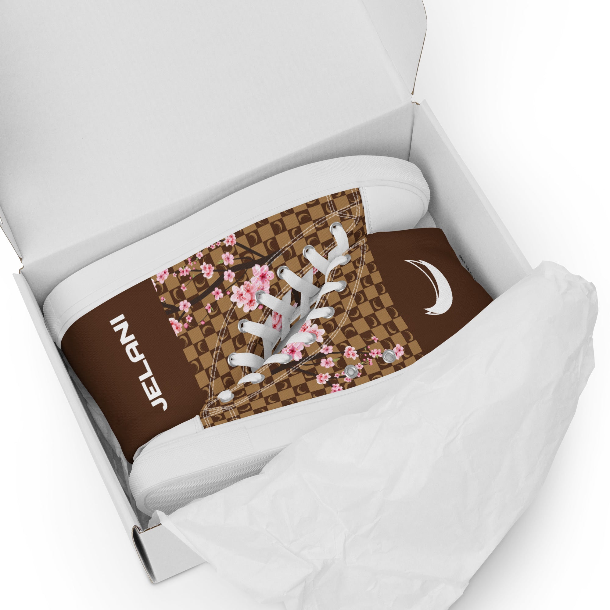 J-MOON Signature Chess Men’s High Top Canvas - Chocolate Cherry Blossom
