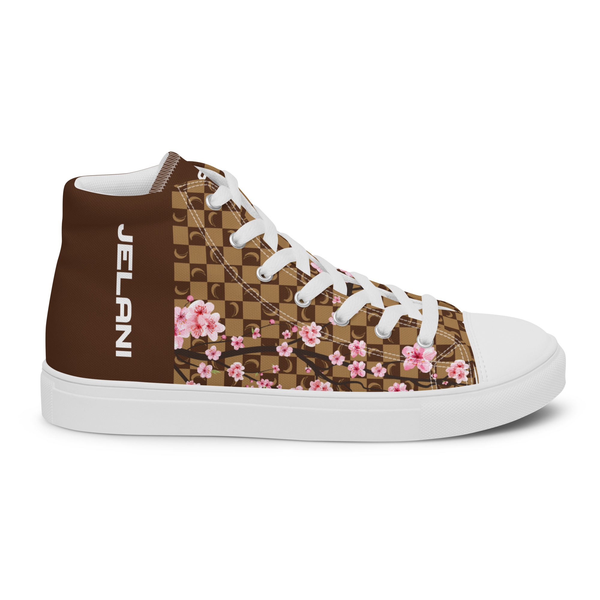 J-MOON Signature Chess Men’s High Top Canvas - Chocolate Cherry Blossom